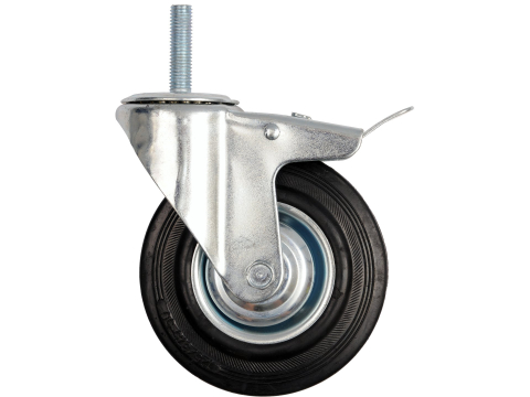 Atelier - THREADED STEM DOUBLE BRAKE SWIVEL CASTER WITH BLACK RUBBER