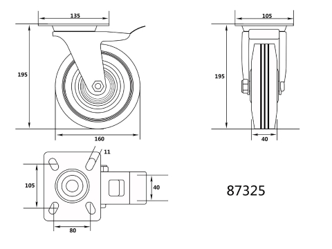DOUBLE BRAKE SWIVEL CASTER WITH BLACK RUBBER [1]