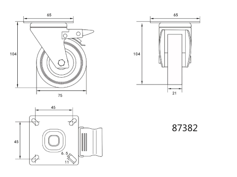 BRAKE SWIVEL CASTER WITH GREY RUBBER [1]