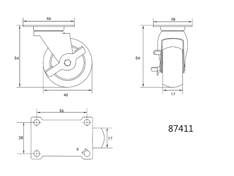 SWIVEL CASTER WITH BLACK RUBBER WITH BRAKE 40MM [1]