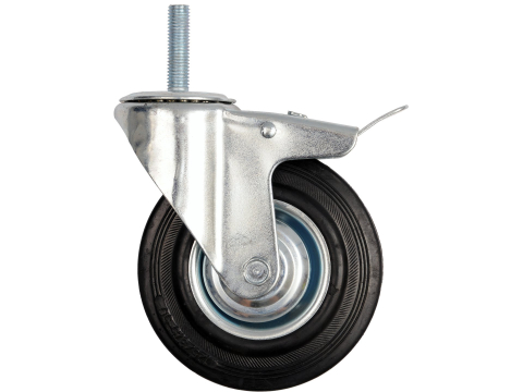 Transport si depozitare - THREADED STEM DOUBLE BRAKE SWIVEL CASTER WITH BLACK RUBBER 200MM