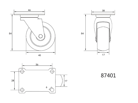 SWIVEL CASTER WITH BLACK RUBBER [1]