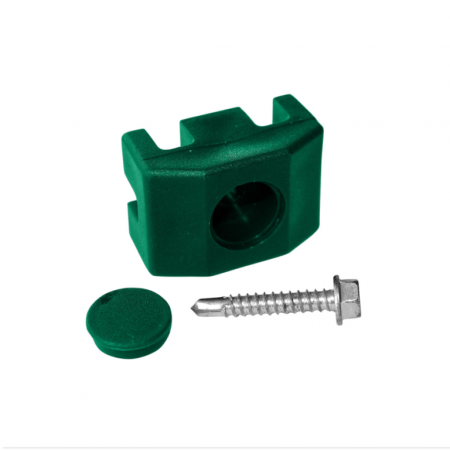 Cleme și Coliere pentru Gard - Set 20 clema Verde Ral 6005 40x30 plastic pentru panouri gard bordurate cu surub DIN 7504K 5,5x32mm