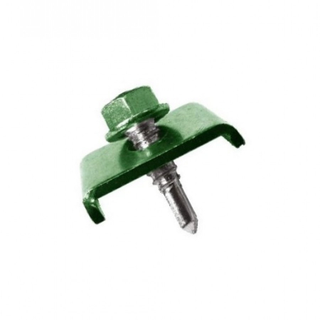 Cleme și Coliere pentru Gard - Set 100 buc  Clema Verde pentru fixare gard 20x30 cu surub autoforant 6.3X25 RAL6005