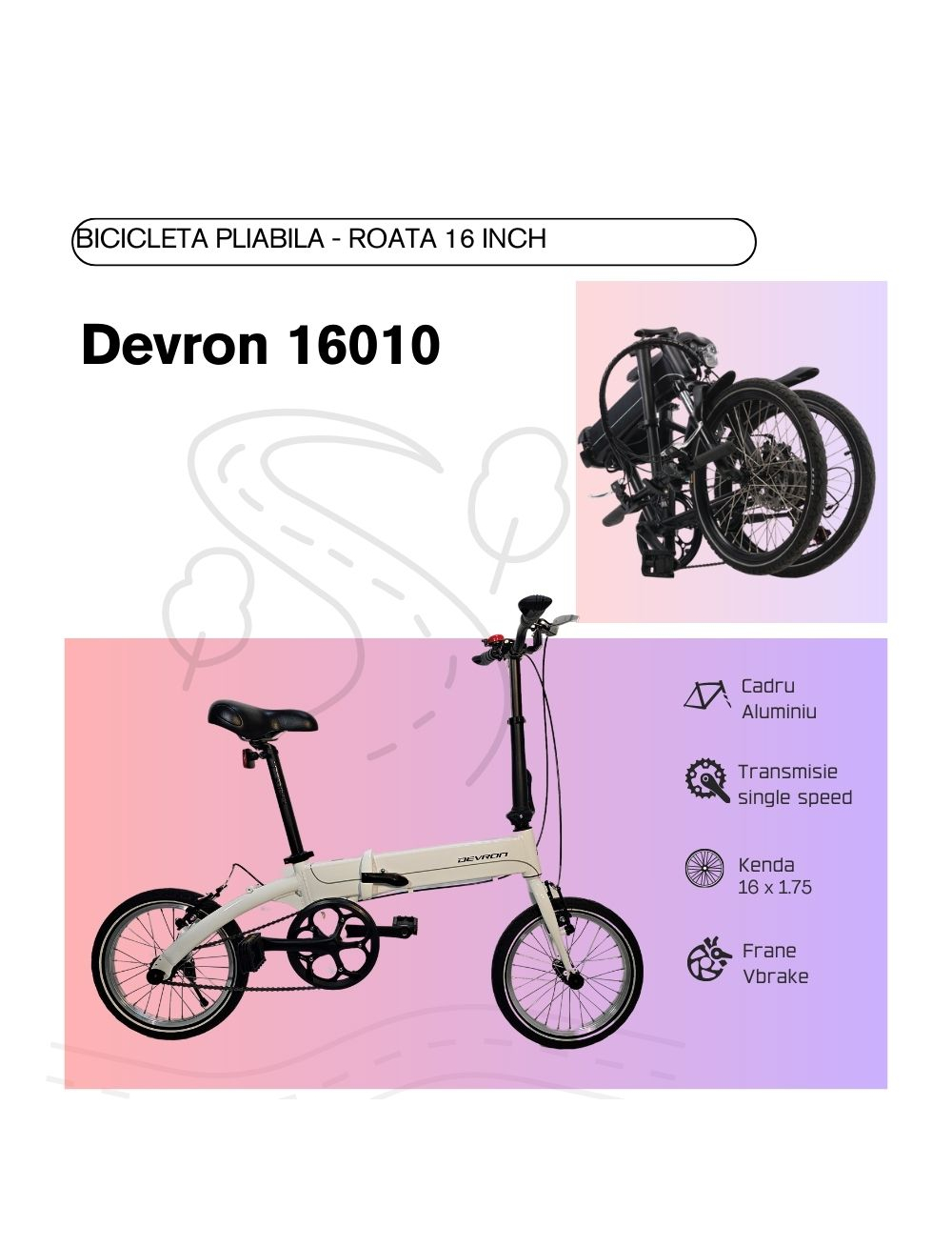 Bicicleta pliabila Devron 16010, 16 inch, Alb [5]