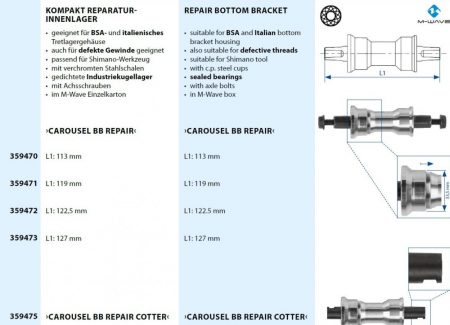 Monobloc pedalier M-Wave Carousel BB Repair, pedalier universal pentru cadre cu filet stricat [1]