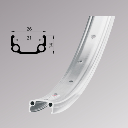 Janta Remerx RMX 21/V-brake, 559x21 (26x1,75), simpla, 36H, pentru valva AV, aluminiu, argintie [1]