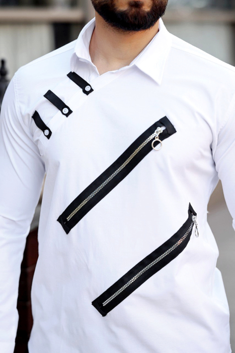 Camasa slim fit alba cu fermoare negre [2]