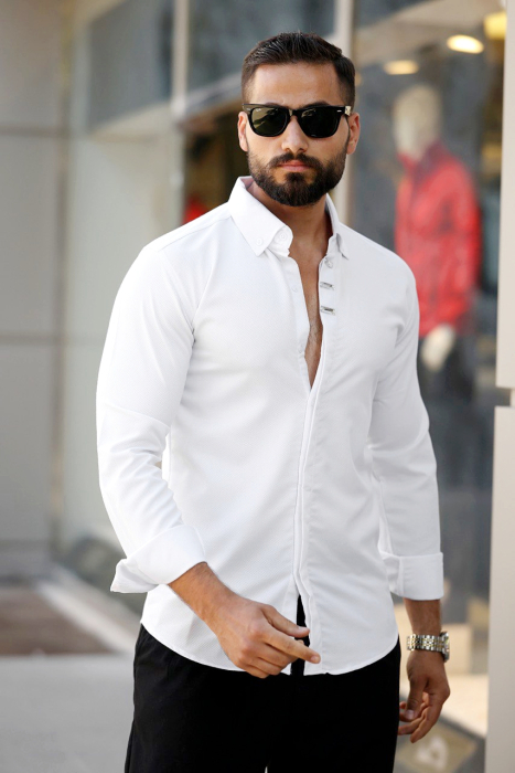 Camasa slim fit alba nasturi argintii [1]