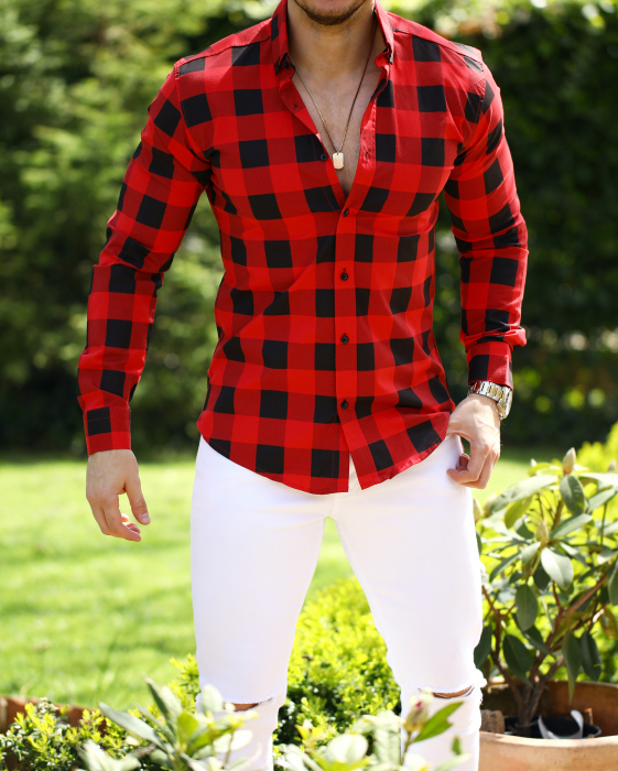 camasa barbati casual carouri rosu negru [2]