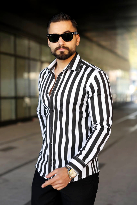 Camasa dungi verticale alb-negru [2]