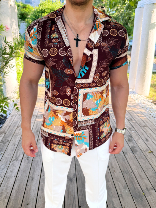 Camasa maneca scurta maro fashion 4 [3]