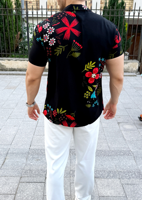camasa maneca scurta neagra imprimeu flori [2]