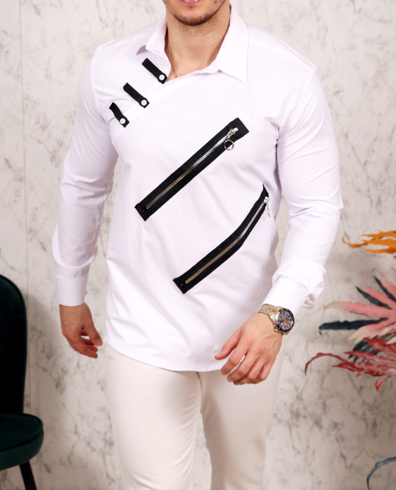Camasa slim fit alba cu fermoare negre [3]