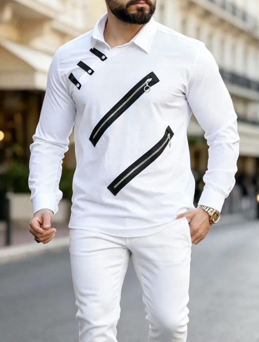 Camasa slim fit alba cu fermoare negre [2]