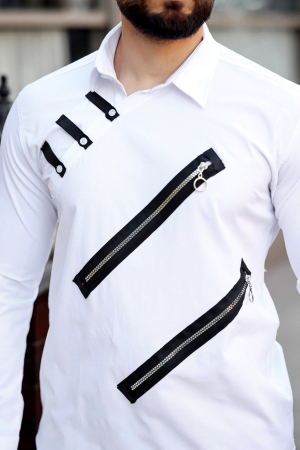 Camasa slim fit alba cu fermoare negre [1]