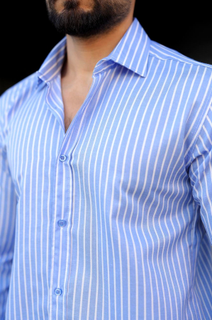 Camasa slim fit bleu cu dungi verticale [1]