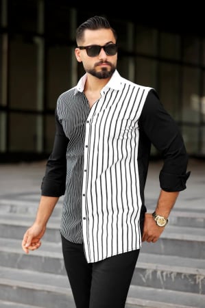 Camasi Luxury - Camasa luxury cu dungi  asimetrica