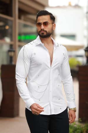 Camasi Luxury - camasa alba lantisor argintiu