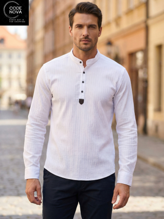 Camasi Luxury - camasa alba nasturi pana la jumatate guler tunica