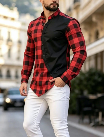 Camasi Luxury - camasa asimetrica carouri rosu negru 02