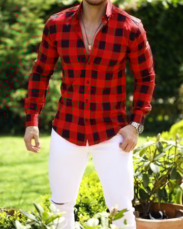 CAMASI - camasa barbati casual carouri rosu negru