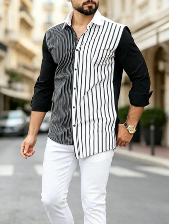 Camasi Luxury - Camasa luxury cu dungi  asimetrica