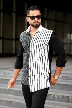 Camasi Luxury - Camasa luxury cu dungi  asimetrica