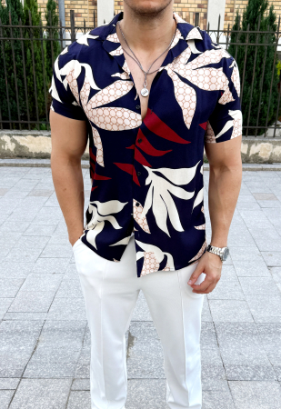 Camasi Luxury - camasa maneca scurta frunze fashion