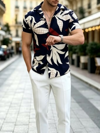 Camasi Luxury - camasa maneca scurta frunze fashion