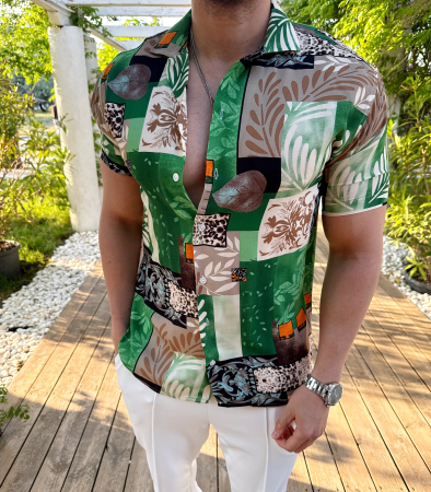 Camasi Luxury - camasa maneca scurta imprimeu vara verde