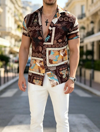 Camasi Luxury - Camasa maneca scurta maro fashion 4