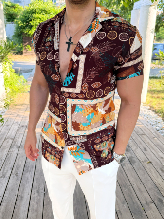 Camasi Luxury - Camasa maneca scurta maro fashion 4
