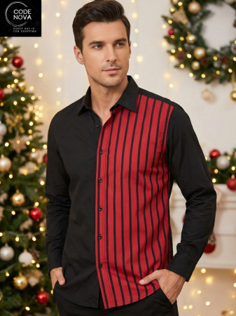 Camasi Luxury - camasa neagra jumatate rosie dungi negre subtiri