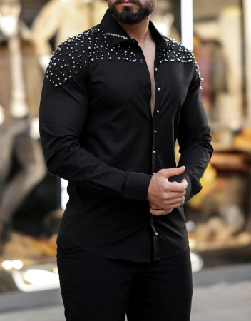 CAMASI - camasa neagra pietre umeri