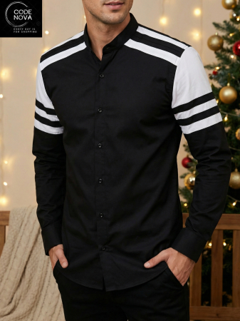 Camasi Luxury - camasa neagra umeri albi dungi 02