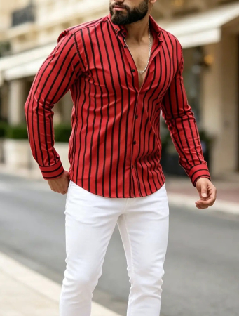 Camasi Luxury - camasa rosie cu dungi negre