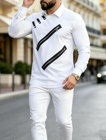 Camasi Luxury - Camasa slim fit alba cu fermoare negre
