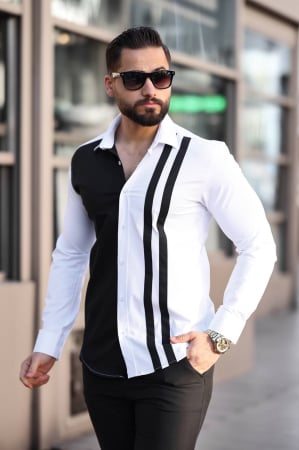 Camasi Luxury - camasa street dungi alb negru A20