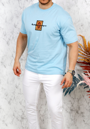 Lichidare de stoc - tricou fashion albastru deschis model piept si spate