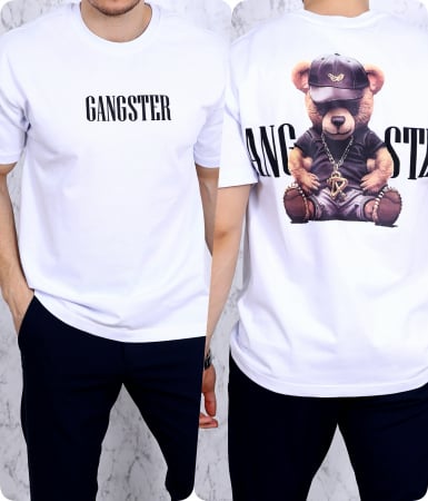 Lichidare de stoc - tricou gangster alb fashion model spate
