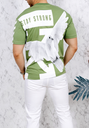 TRICOURI / BARBATI - tricou verde imprimeu spate fashion 55