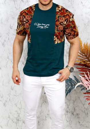 TRICOURI / BARBATI - tricou verde inchis imprimeu umeri fashion 20
