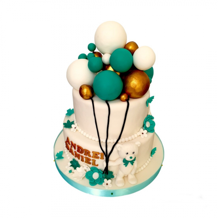 Torturi botez - Tort botez ursulet cu baloane