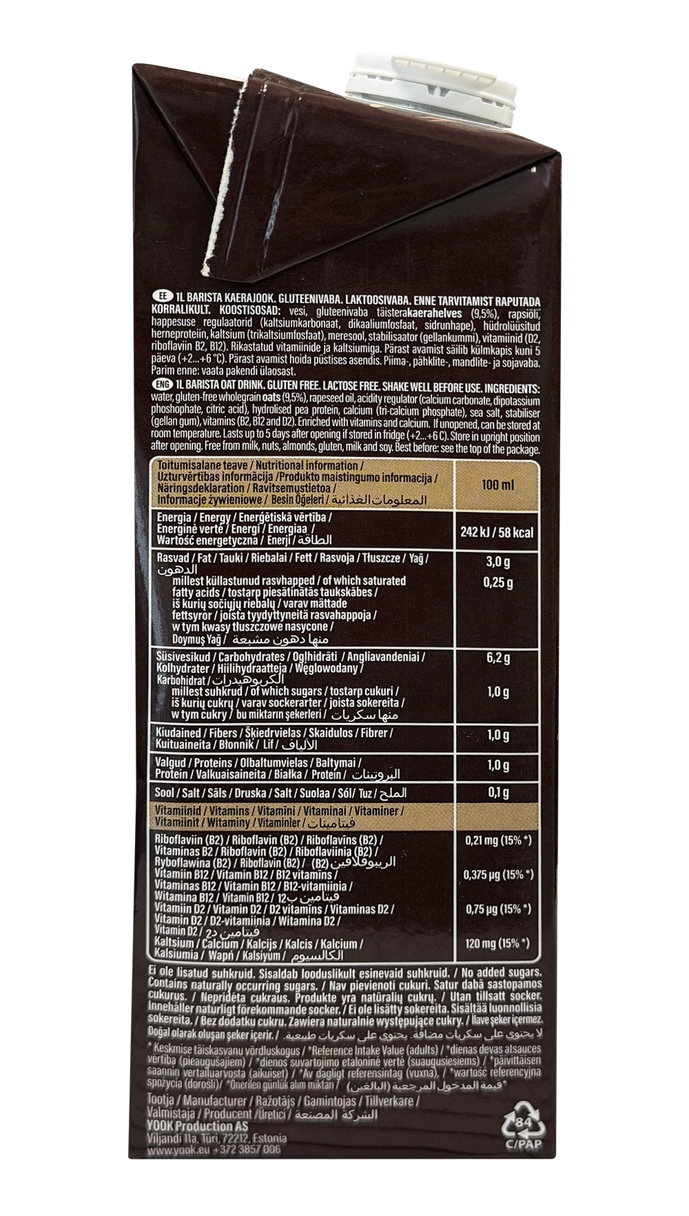 Yook Barista Lapte de ovaz fara gluten 1L [2]