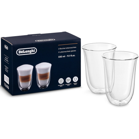 Accesorii espressoare - DeLonghi set 2 pahare latte de sticlă termorezistentă, perete dublu, 2x330ml