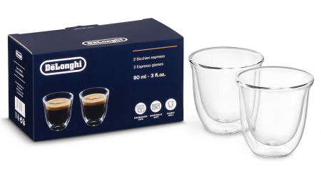 Accesorii espressoare - DeLonghi set 2 pahare espresso de sticlă termorezistentă, perete dublu, 2x90ml
