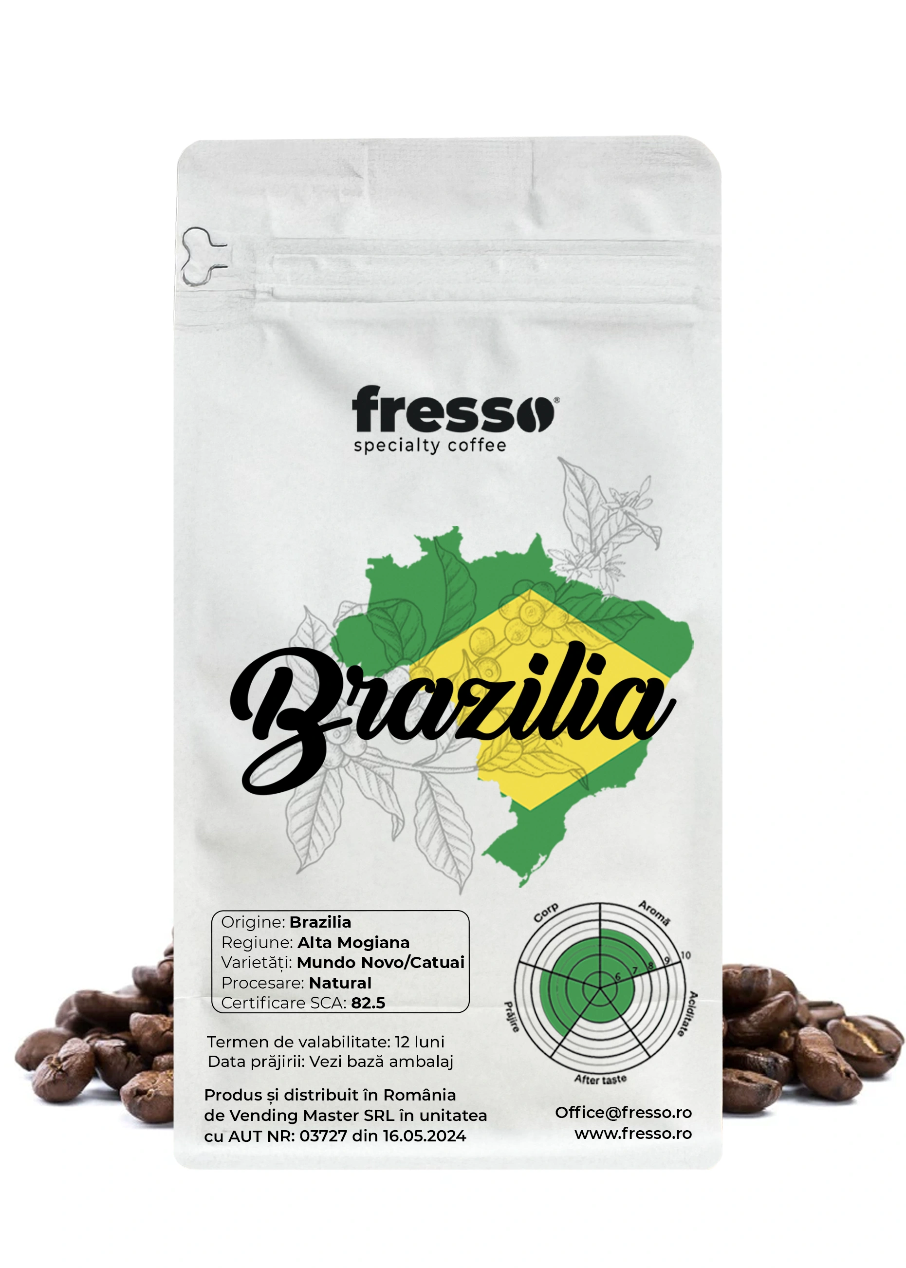 Cafea de specialitate - Fresso Brazilia Alta Mogiana cafea boabe de origine proaspăt prăjită