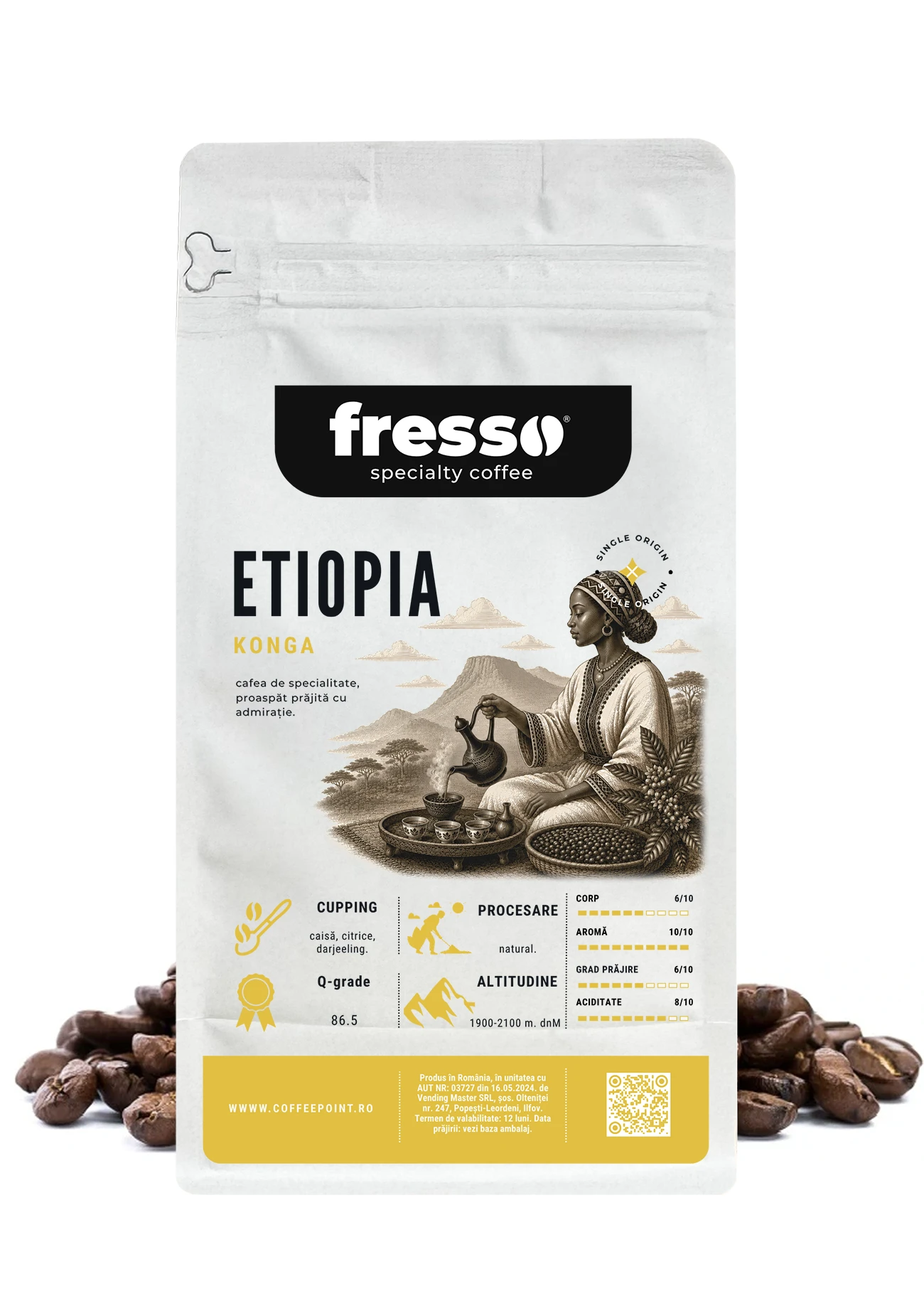 Cafea boabe Fresso - Fresso Etiopia cafea boabe de specialitate proaspăt prăjită