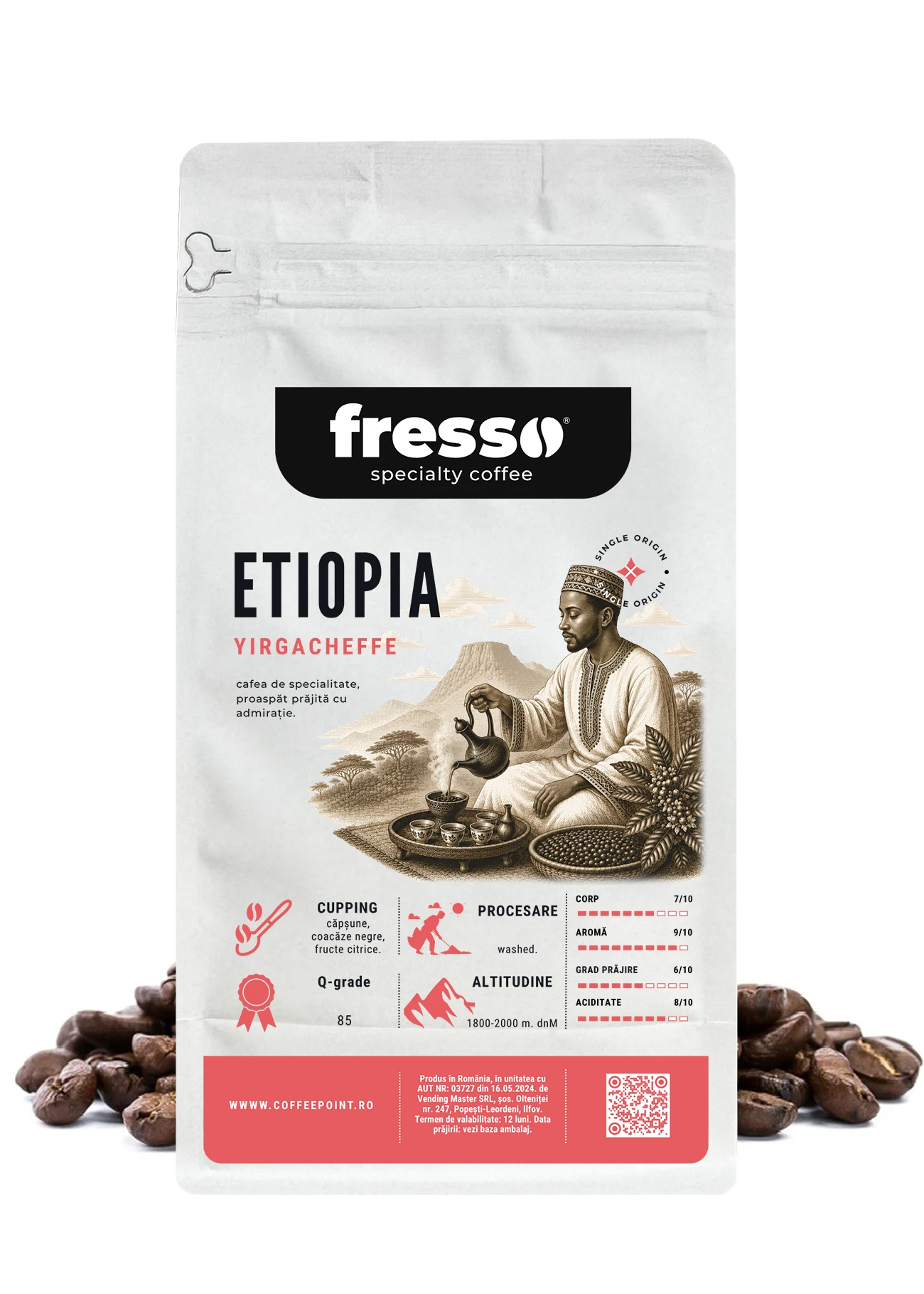 Cafea boabe Fresso - Fresso Etiopia Yirgacheffe cafea boabe de origine proaspăt prăjită